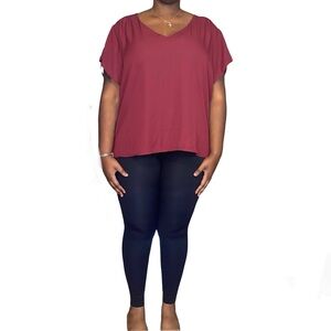MISS LILI VERSATILE V-NECK TUNIC - BURGUNDY SIZE 3X (NEW WITH TAGS) A19
